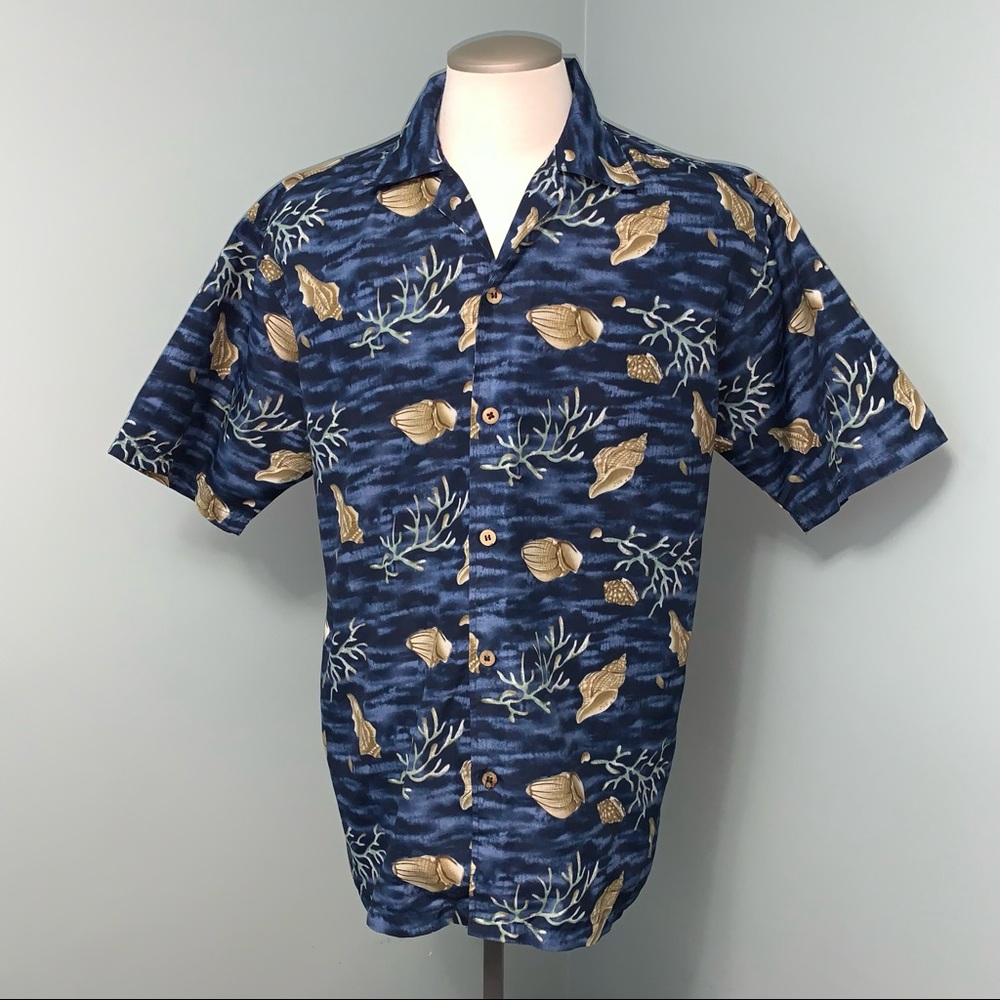 SUXXESS Hawaiian tropical seashell button down shirt short sleeve men size large